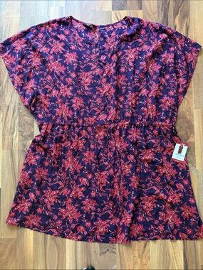 Lands' End flutter sleeve V-neck cover-up dress purple and pink floral print NWT